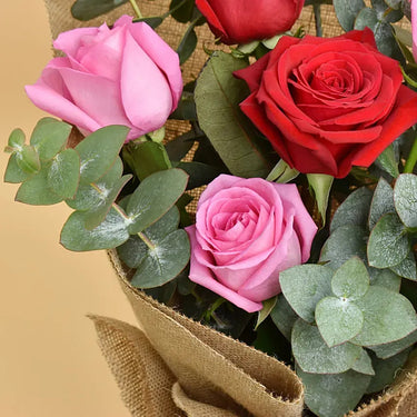 3 Pink 3 Red Roses Beauty Bouquet